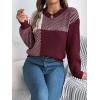 imageCHARTOU Women Fall Checker Sweaters Casual Crew Neck Knitted Pullover Sweater Jumper TopsWine