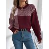 imageCHARTOU Women Fall Checker Sweaters Casual Crew Neck Knitted Pullover Sweater Jumper TopsWine