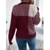 imageCHARTOU Women Fall Checker Sweaters Casual Crew Neck Knitted Pullover Sweater Jumper TopsWine