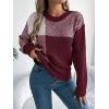 imageCHARTOU Women Fall Checker Sweaters Casual Crew Neck Knitted Pullover Sweater Jumper TopsWine