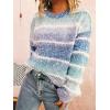 imageCHARTOU Women Fuzzy Contrast Striped Faux Fur Mink Pullover Sweater Fall Color Block Crewneck Jumper TopsBlue