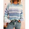 imageCHARTOU Women Fuzzy Contrast Striped Faux Fur Mink Pullover Sweater Fall Color Block Crewneck Jumper TopsBlue