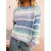 imageCHARTOU Women Fuzzy Contrast Striped Faux Fur Mink Pullover Sweater Fall Color Block Crewneck Jumper TopsBlue