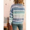imageCHARTOU Women Fuzzy Contrast Striped Faux Fur Mink Pullover Sweater Fall Color Block Crewneck Jumper TopsBlue