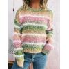 imageCHARTOU Women Fuzzy Contrast Striped Faux Fur Mink Pullover Sweater Fall Color Block Crewneck Jumper TopsGreen