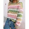 imageCHARTOU Women Fuzzy Contrast Striped Faux Fur Mink Pullover Sweater Fall Color Block Crewneck Jumper TopsGreen