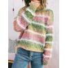 imageCHARTOU Women Fuzzy Contrast Striped Faux Fur Mink Pullover Sweater Fall Color Block Crewneck Jumper TopsGreen