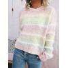 imageCHARTOU Women Fuzzy Contrast Striped Faux Fur Mink Pullover Sweater Fall Color Block Crewneck Jumper TopsMulticolour