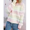 imageCHARTOU Women Fuzzy Contrast Striped Faux Fur Mink Pullover Sweater Fall Color Block Crewneck Jumper TopsMulticolour