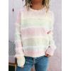 imageCHARTOU Women Fuzzy Contrast Striped Faux Fur Mink Pullover Sweater Fall Color Block Crewneck Jumper TopsMulticolour