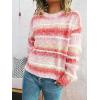 imageCHARTOU Women Fuzzy Contrast Striped Faux Fur Mink Pullover Sweater Fall Color Block Crewneck Jumper TopsPink