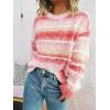 imageCHARTOU Women Fuzzy Contrast Striped Faux Fur Mink Pullover Sweater Fall Color Block Crewneck Jumper TopsPink