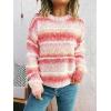 imageCHARTOU Women Fuzzy Contrast Striped Faux Fur Mink Pullover Sweater Fall Color Block Crewneck Jumper TopsPink