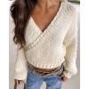 imageCHARTOU Women Plain Wrap Chunky Cardigan Tie Knot V Neck Oversized Cropped Sweater Fall OutfitsApricot
