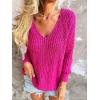 imageCHARTOU Women Slouchy Chunky Oversized Popcorn Knit v Neck Pullover Sweater Jumper TopsHot Pink