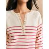 imageCHARTOU Women Striped Pullover Sweater Half Button Crew Neck Casual Sweater Jumper TopsRed
