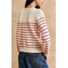 imageCHARTOU Women Striped Pullover Sweater Half Button Crew Neck Casual Sweater Jumper TopsRed