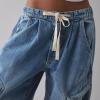 imageCHARTOU Women Wide Leg Baggy Jeans Barrel Drawstring Denim Pants Cargo Elastic Mid Waist SweatpantsBlue