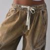 imageCHARTOU Women Wide Leg Baggy Jeans Barrel Drawstring Denim Pants Cargo Elastic Mid Waist SweatpantsBrown