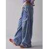 imageCHARTOU Women Wide Leg Baggy Jeans Barrel Drawstring Denim Pants Cargo Elastic Mid Waist SweatpantsDark Blue