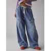 imageCHARTOU Women Wide Leg Baggy Jeans Barrel Drawstring Denim Pants Cargo Elastic Mid Waist SweatpantsDark Blue
