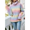 imageCHARTOU Womens Chunky Turtleneck Knit Rib Rainbow Gradient Color Sweater Jumper PulloverRainbow