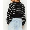 imageCHARTOU Womens Fall Cropped Sweater Chunky Knit Contrast Striped Winter Thick Sweater Pullover Cute TopsBlack