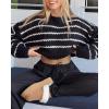 imageCHARTOU Womens Fall Cropped Sweater Chunky Knit Contrast Striped Winter Thick Sweater Pullover Cute TopsBlack
