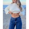 imageCHARTOU Womens Fall Cropped Sweater Chunky Knit Contrast Striped Winter Thick Sweater Pullover Cute TopsCream