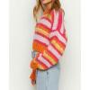 imageCHARTOU Womens Fall Cropped Sweater Chunky Knit Contrast Striped Winter Thick Sweater Pullover Cute TopsOrange