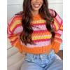 imageCHARTOU Womens Fall Cropped Sweater Chunky Knit Contrast Striped Winter Thick Sweater Pullover Cute TopsOrange