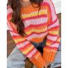imageCHARTOU Womens Fall Cropped Sweater Chunky Knit Contrast Striped Winter Thick Sweater Pullover Cute TopsOrange