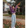 imageCHARTOU Womens Fall Cropped Sweater Chunky Knit Contrast Striped Winter Thick Sweater Pullover Cute TopsPurple