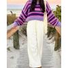 imageCHARTOU Womens Fall Cropped Sweater Chunky Knit Contrast Striped Winter Thick Sweater Pullover Cute TopsPurple