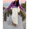 imageCHARTOU Womens Fall Cropped Sweater Chunky Knit Contrast Striped Winter Thick Sweater Pullover Cute TopsPurple