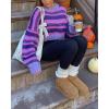 imageCHARTOU Womens Fall Cropped Sweater Chunky Knit Contrast Striped Winter Thick Sweater Pullover Cute TopsPurple