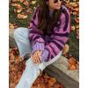 imageCHARTOU Womens Fall Cropped Sweater Chunky Knit Contrast Striped Winter Thick Sweater Pullover Cute TopsPurple