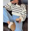 imageCHARTOU Womens Fall Cropped Sweater Chunky Knit Contrast Striped Winter Thick Sweater Pullover Cute TopsStriped