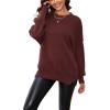 imageCHARTOU Womens Loose Fit Crew Neck Side Split HiLow Oversized Knit Pullover Sweater TopsBrown