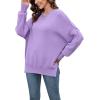 imageCHARTOU Womens Loose Fit Crew Neck Side Split HiLow Oversized Knit Pullover Sweater TopsPurple