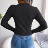 imageCHARTOU Womens Sexy Cut Out Front Chunky Cable Knit Fitted Sweater TopsBlack
