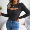 imageCHARTOU Womens Sexy Cut Out Front Chunky Cable Knit Fitted Sweater TopsBlack