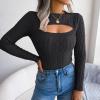 imageCHARTOU Womens Sexy Cut Out Front Chunky Cable Knit Fitted Sweater TopsBlack