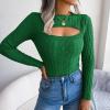imageCHARTOU Womens Sexy Cut Out Front Chunky Cable Knit Fitted Sweater TopsGreen