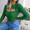 imageCHARTOU Womens Sexy Cut Out Front Chunky Cable Knit Fitted Sweater TopsGreen