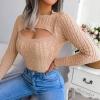 imageCHARTOU Womens Sexy Cut Out Front Chunky Cable Knit Fitted Sweater TopsKhaki
