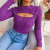 imageCHARTOU Womens Sexy Cut Out Front Chunky Cable Knit Fitted Sweater TopsPurple
