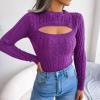 imageCHARTOU Womens Sexy Cut Out Front Chunky Cable Knit Fitted Sweater TopsPurple