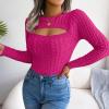 imageCHARTOU Womens Sexy Cut Out Front Chunky Cable Knit Fitted Sweater TopsRose