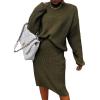 imageWomen 2 Piece Knit Sweater Skirt Set Midi Sweater Dress Long Sleeve Pullover Bodycon Knitted Skirt Set OutfitArmy Green